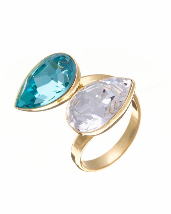 Light Turquoise & Crystal Ring with Elegant Design